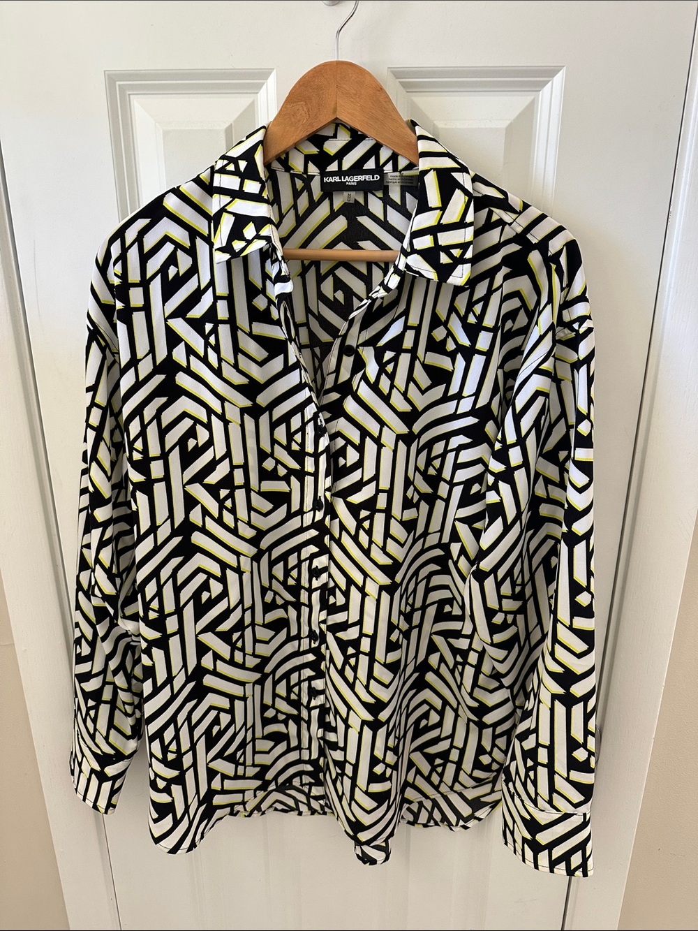 Karl Lagerfeld Black, White & Yellow Abstract Geometric Button-Down Shirt